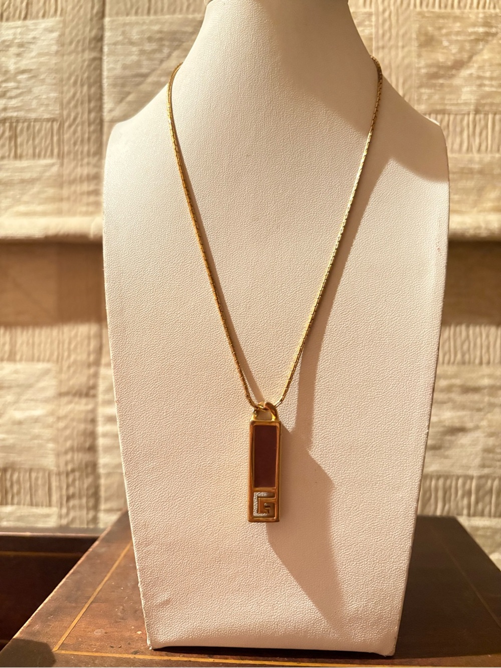 Givenchy Gold-Tone Rectangular Pendant Necklace with Brown Inlay - Picture 12 of 12